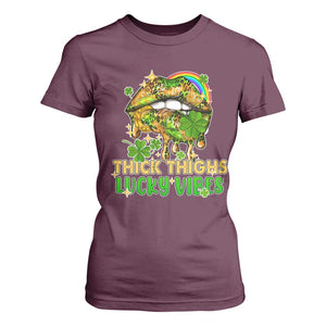 Funny St Patricks Day Women T Shirt For Women Thick Thighs Lucky Vibes Leopard Biting Lips TS02 Maroon Print Your Wear
