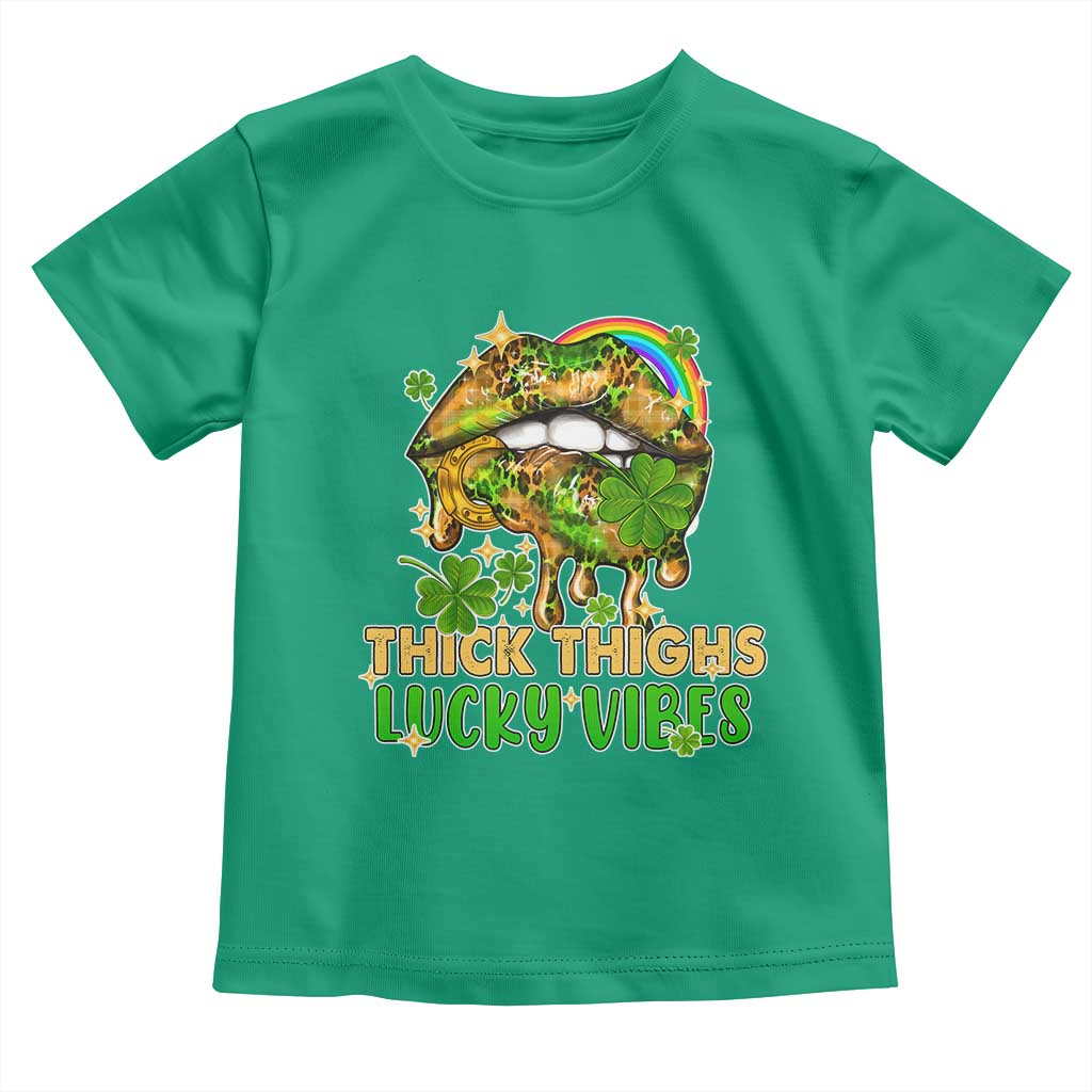 Funny St Patricks Day Women Toddler T Shirt Thick Thighs Lucky Vibes Leopard Biting Lips TS02 Irish Green Print Your Wear