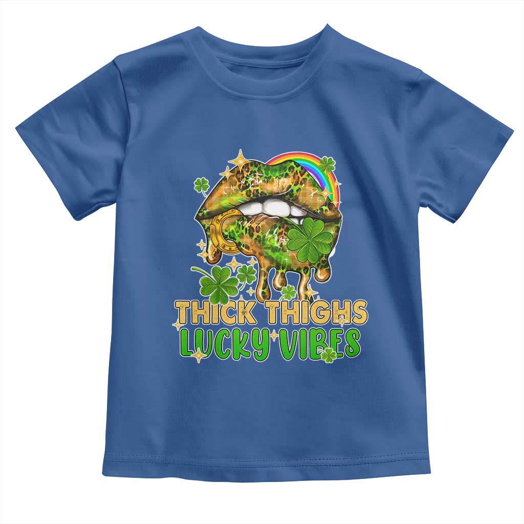 Funny St Patricks Day Women Toddler T Shirt Thick Thighs Lucky Vibes Leopard Biting Lips TS02 Royal Blue Print Your Wear