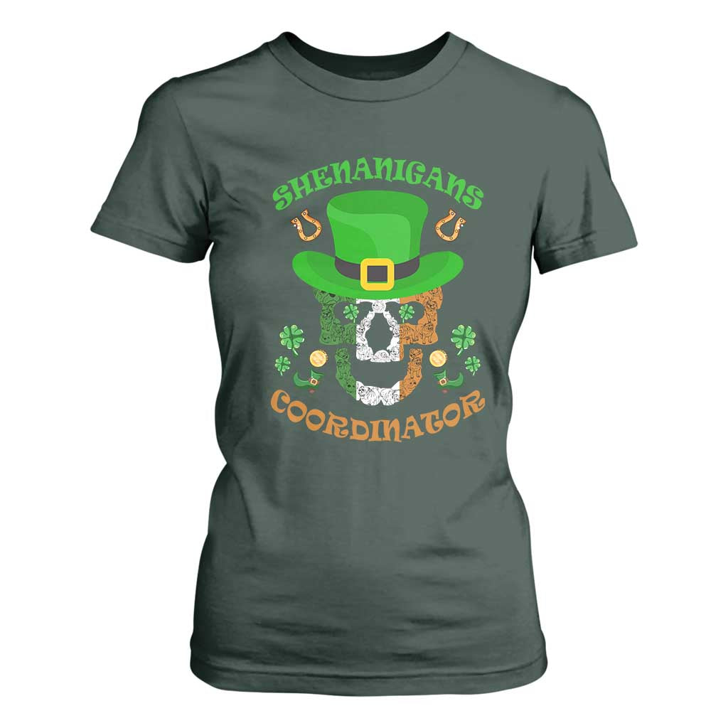 Irish Skull T Shirt For Women Shenanigans Coordinator St Patrick's Day TS02 Dark Forest Green Print Your Wear