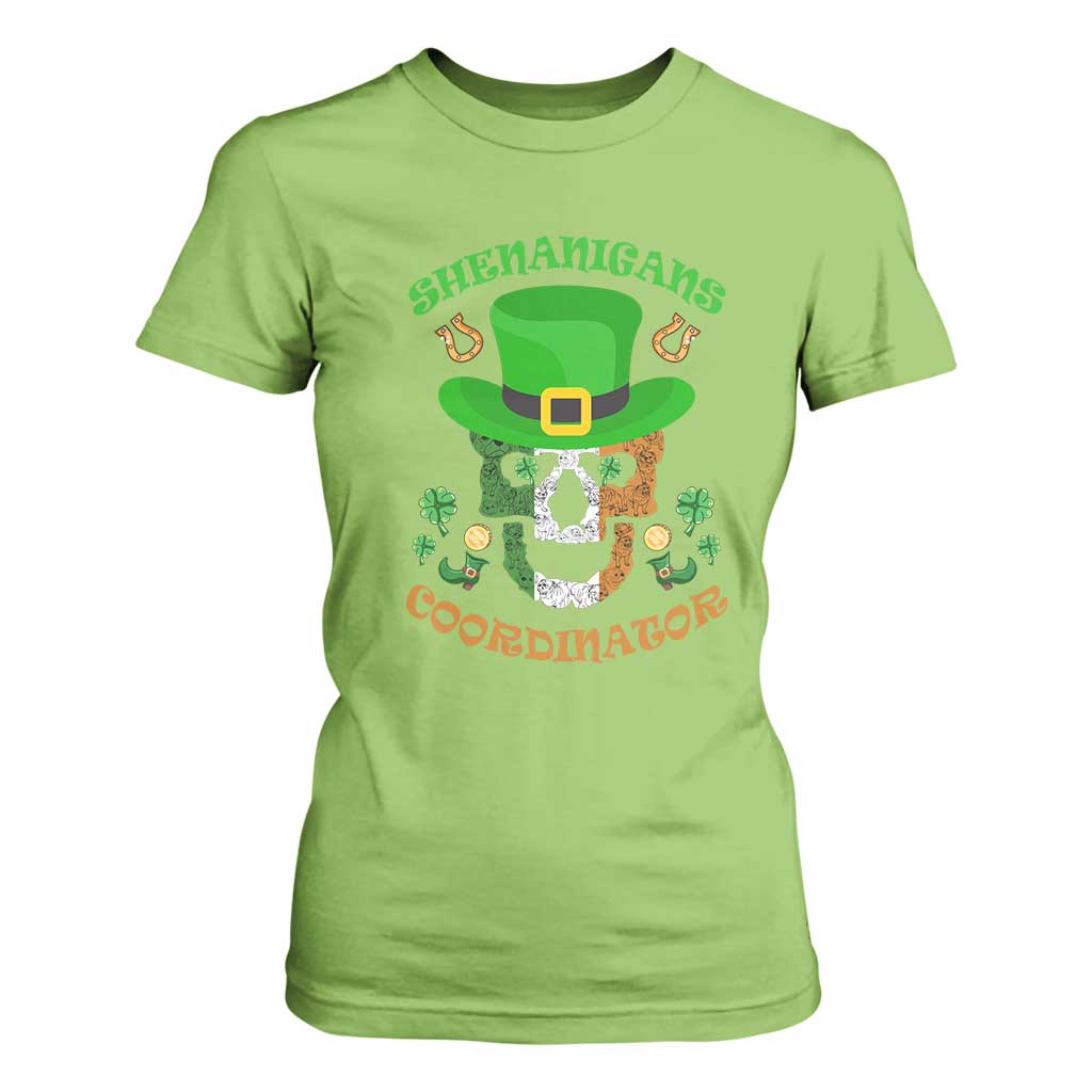 Irish Skull T Shirt For Women Shenanigans Coordinator St Patrick's Day TS02 Lime Print Your Wear