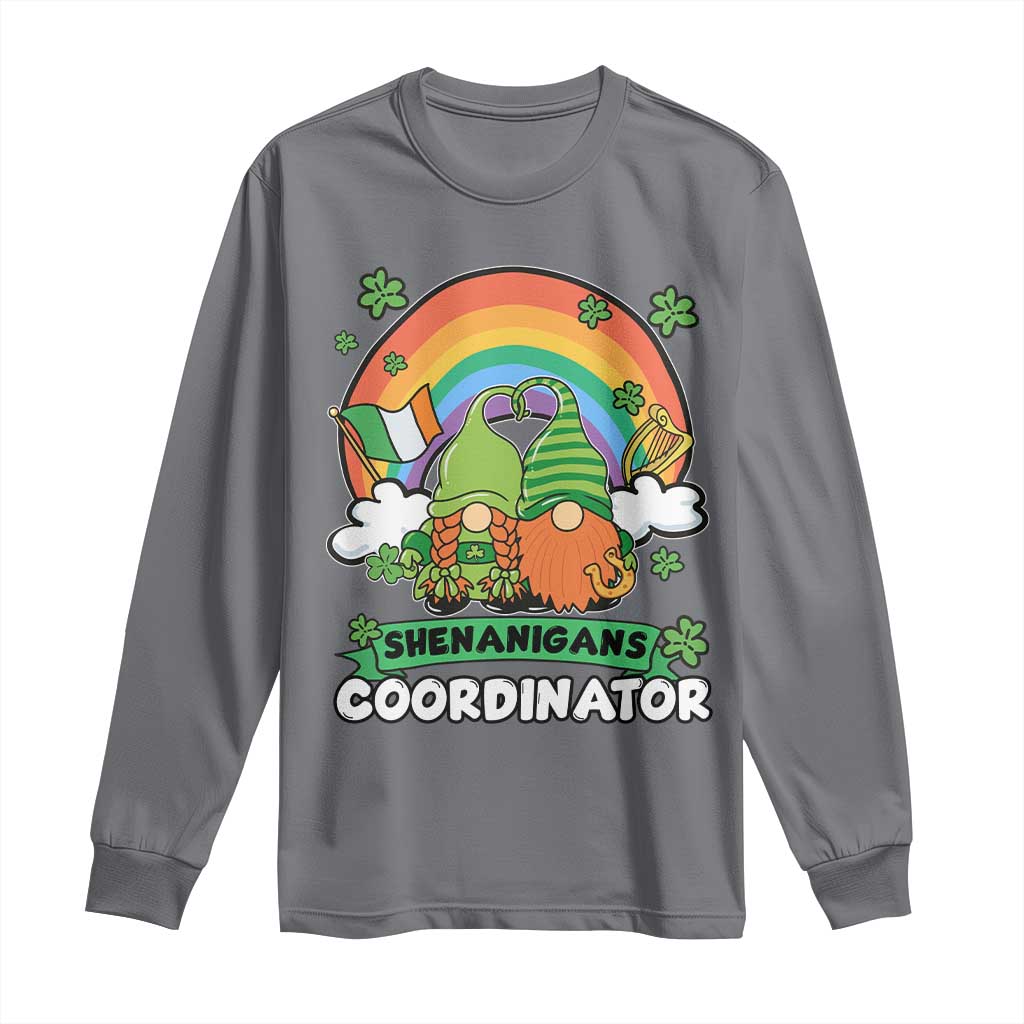 Cute St Patricks Day Long Sleeve Shirt Shenanigans Coordinator Gnomes Rainbow TS02 Charcoal Print Your Wear