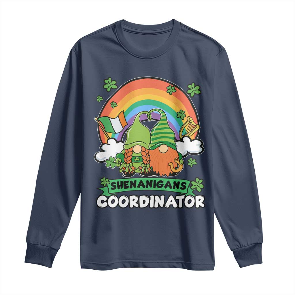 Cute St Patricks Day Long Sleeve Shirt Shenanigans Coordinator Gnomes Rainbow TS02 Navy Print Your Wear