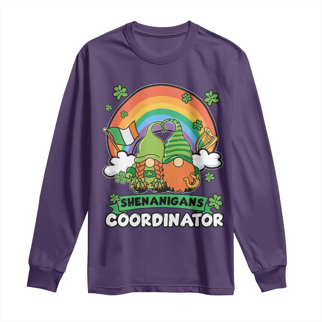 Cute St Patricks Day Long Sleeve Shirt Shenanigans Coordinator Gnomes Rainbow TS02 Purple Print Your Wear