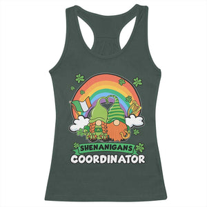 Cute St Patricks Day Racerback Tank Top Shenanigans Coordinator Gnomes Rainbow TS02 Dark Forest Green Print Your Wear