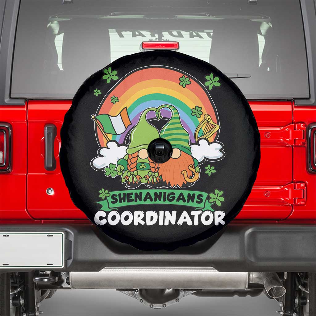 Cute St Patricks Day Spare Tire Cover Shenanigans Coordinator Gnomes Rainbow TS02 Black Print Your Wear