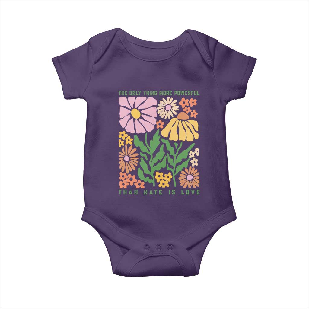 The Only Thing More Powerful Than Hate Is Love Baby Onesie Retro Floral Bunny Inspirational Quote TS02 Purple Print Your Wear