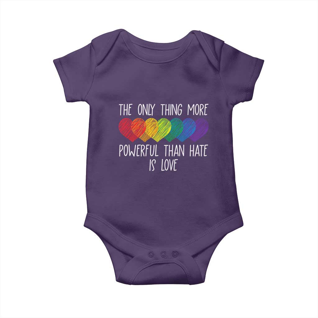 The Only Thing More Powerful Than Hate Is Love Baby Onesie Rainbow Hearts Pride Unity Bunny Inspirational Quote TS02 Purple Print Your Wear