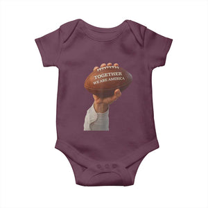 Together We Are America Bunny Holding Football Baby Onesie Unity Game Day Inspirational Quote TS02 Maroon Print Your Wear