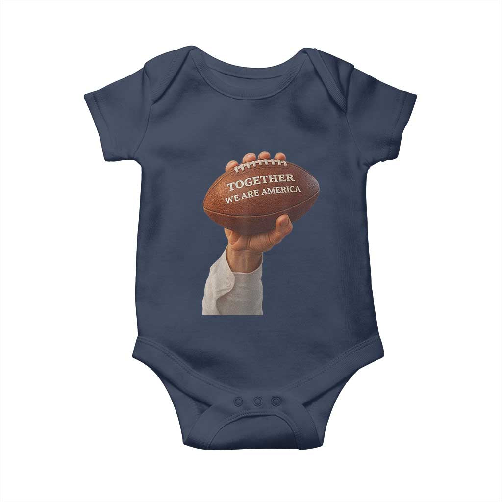 Together We Are America Bunny Holding Football Baby Onesie Unity Game Day Inspirational Quote TS02 Navy Print Your Wear