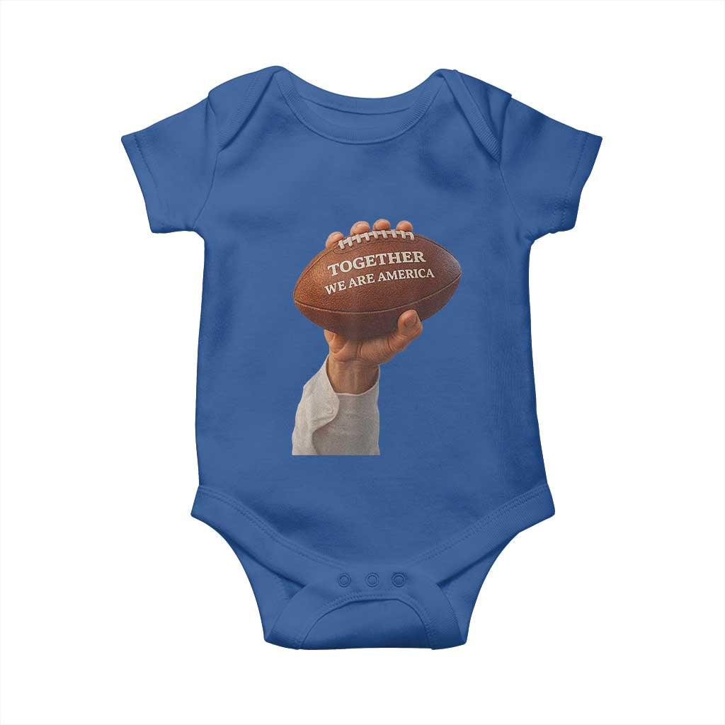 Together We Are America Bunny Holding Football Baby Onesie Unity Game Day Inspirational Quote TS02 Royal Blue Print Your Wear