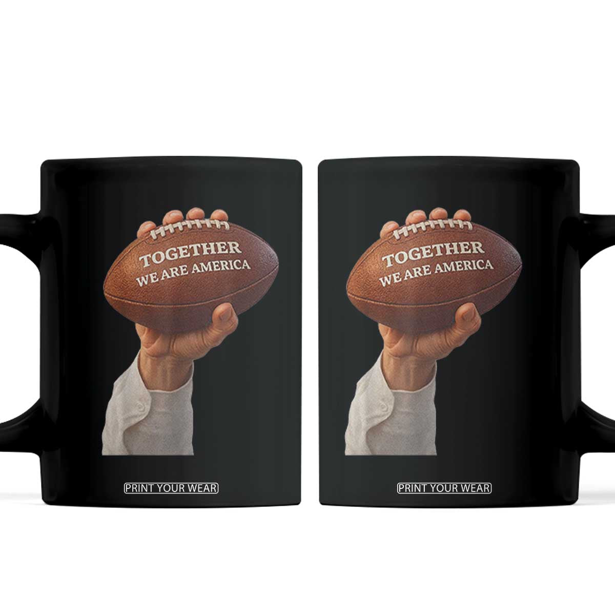Together We Are America Bunny Holding Football Coffee Mug Unity Game Day Inspirational Quote TS02 Black Print Your Wear