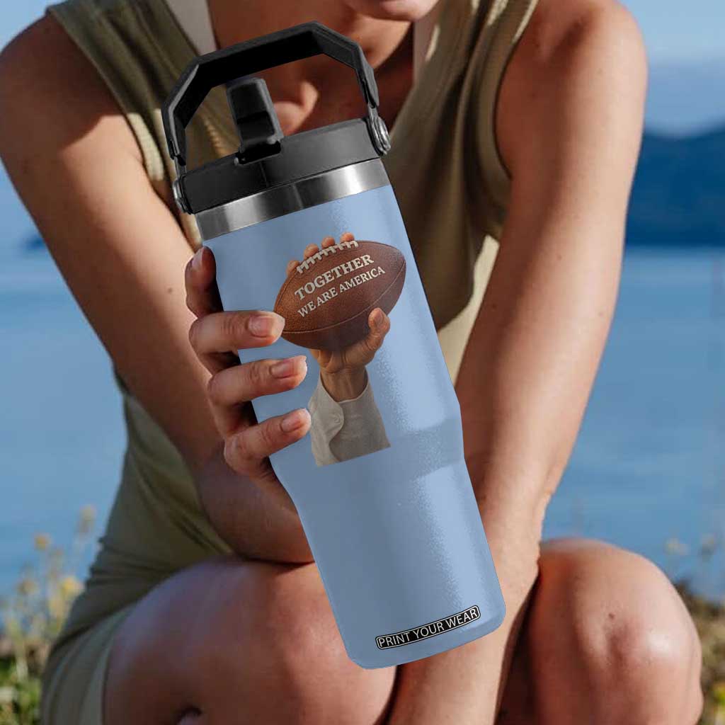Together We Are America Bunny Holding Football Flip Straw Tumbler Unity Game Day Inspirational Quote TS02 One Size: 30 oz Light Blue Print Your Wear
