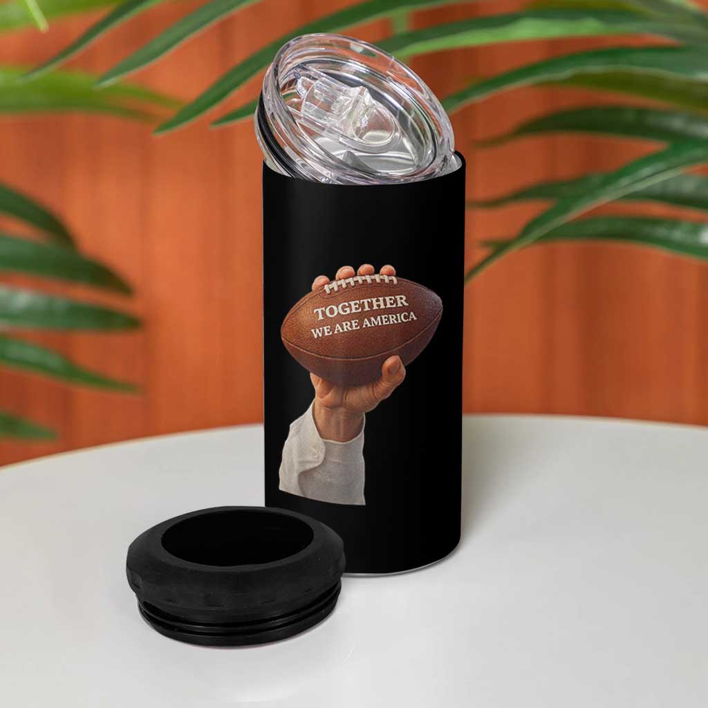 Together We Are America Bunny Holding Football 4 in 1 Can Cooler Tumbler Unity Game Day Inspirational Quote TS02 Print Your Wear