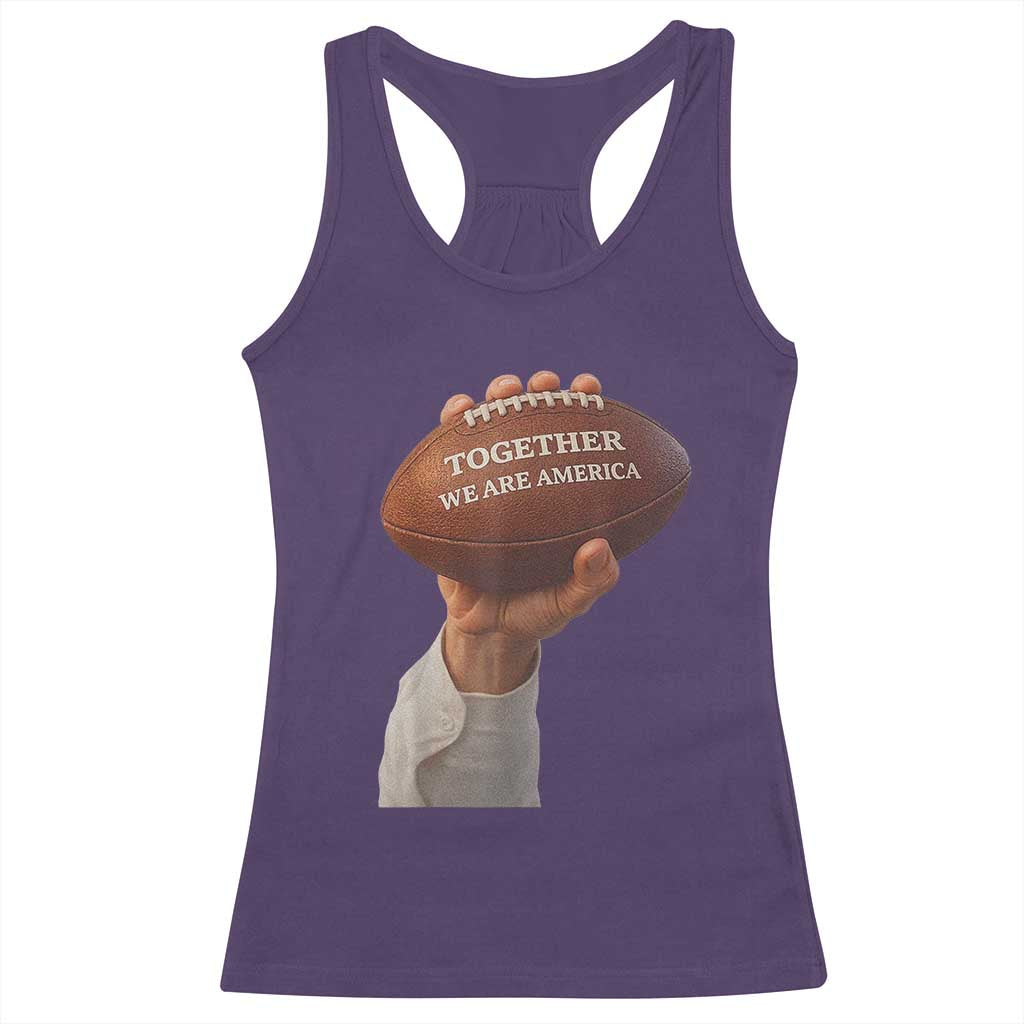 Together We Are America Bunny Holding Football Racerback Tank Top Unity Game Day Inspirational Quote TS02 Purple Print Your Wear