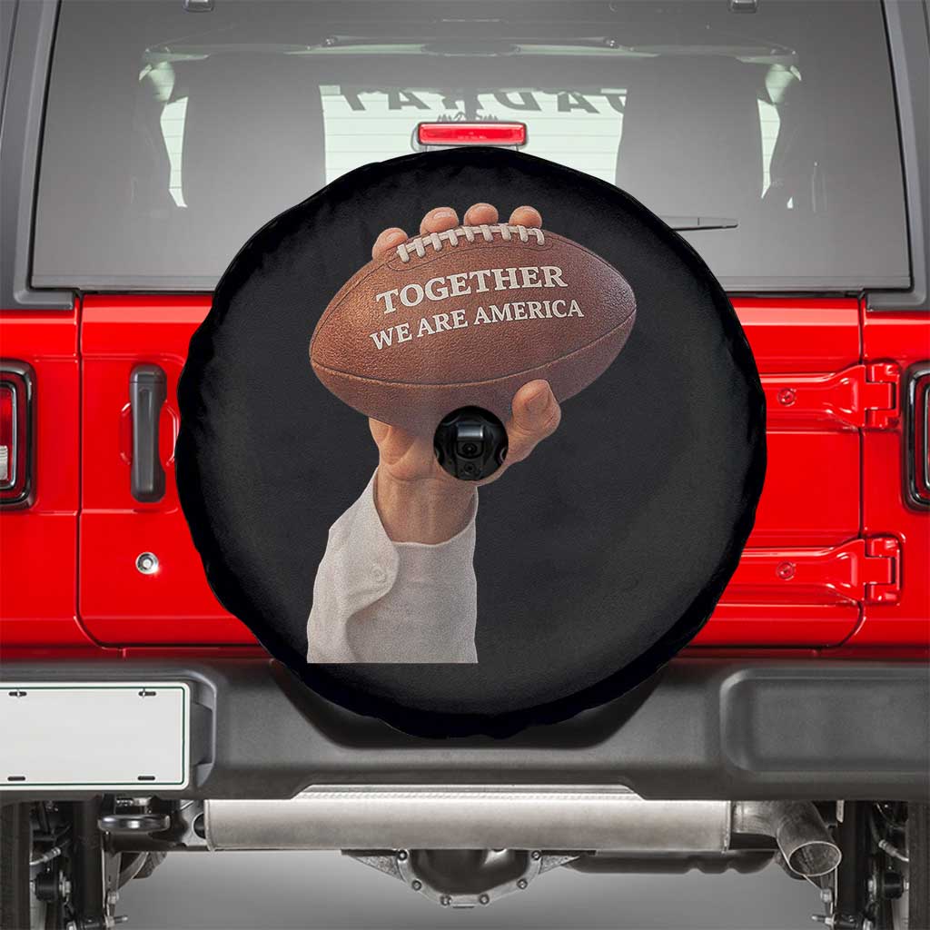Together We Are America Bunny Holding Football Spare Tire Cover Unity Game Day Inspirational Quote TS02 Black Print Your Wear