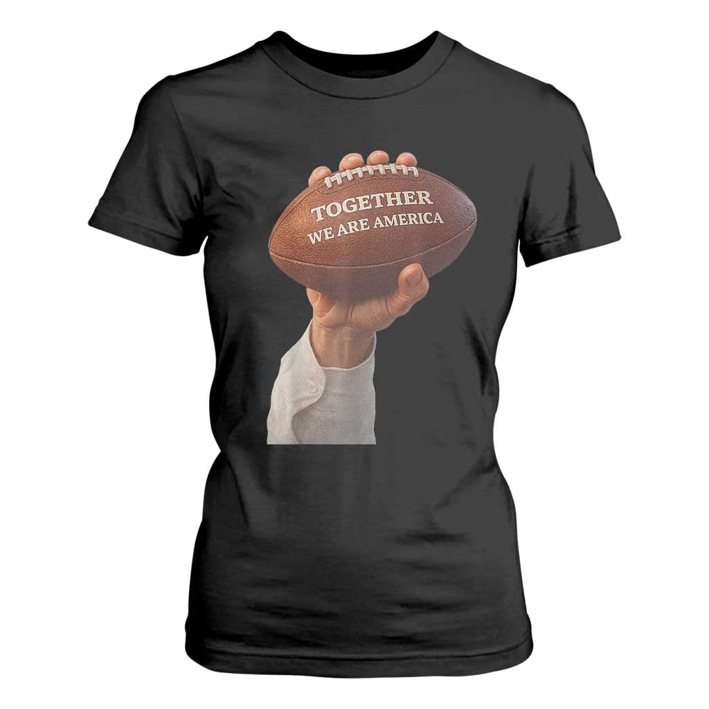 Together We Are America Bunny Holding Football T Shirt For Women Unity Game Day Inspirational Quote TS02 Black Print Your Wear