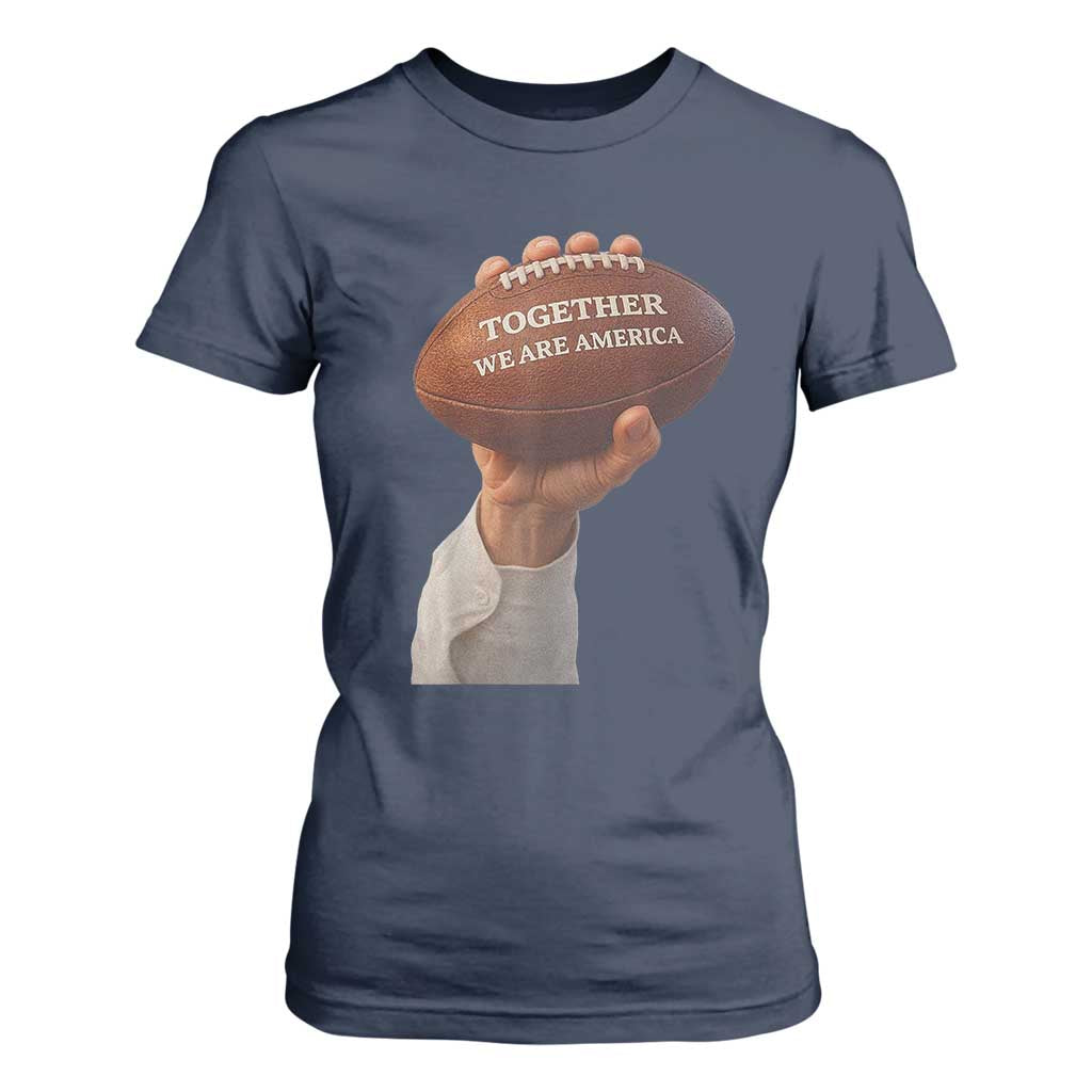 Together We Are America Bunny Holding Football T Shirt For Women Unity Game Day Inspirational Quote TS02 Navy Print Your Wear