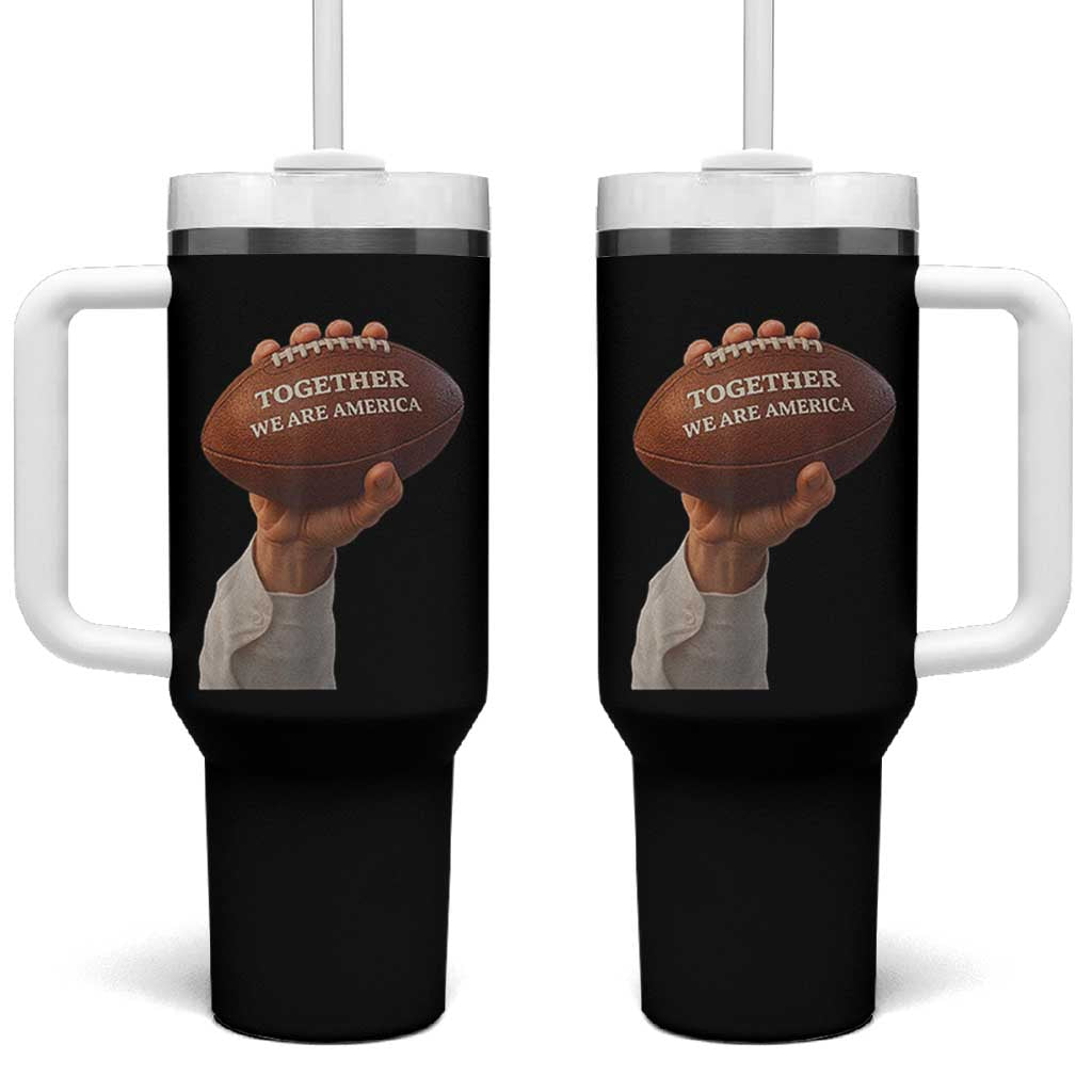 Together We Are America Bunny Holding Football Tumbler With Handle Unity Game Day Inspirational Quote TS02 One Size: 40 oz Black Print Your Wear