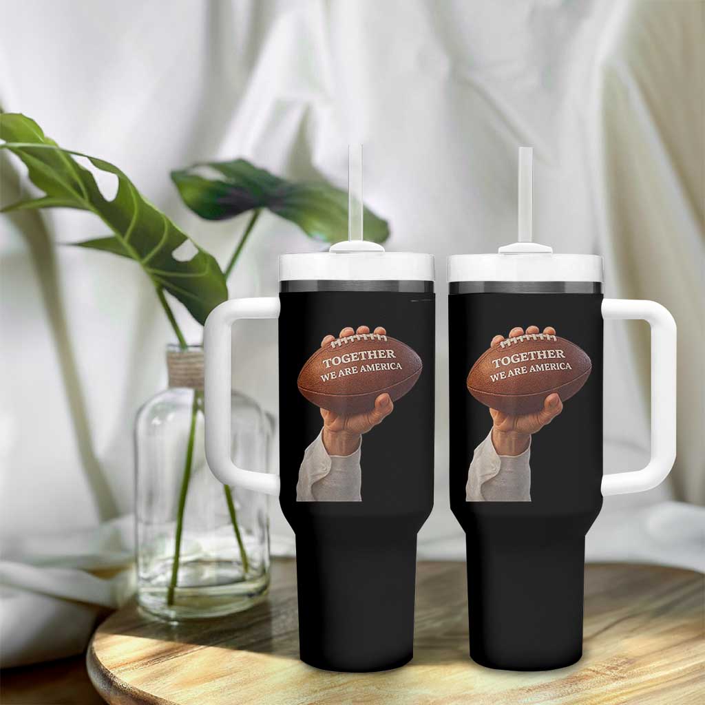 Together We Are America Bunny Holding Football Tumbler With Handle Unity Game Day Inspirational Quote TS02 Print Your Wear