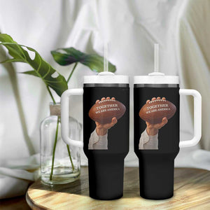 Together We Are America Bunny Holding Football Tumbler With Handle Unity Game Day Inspirational Quote TS02 Print Your Wear