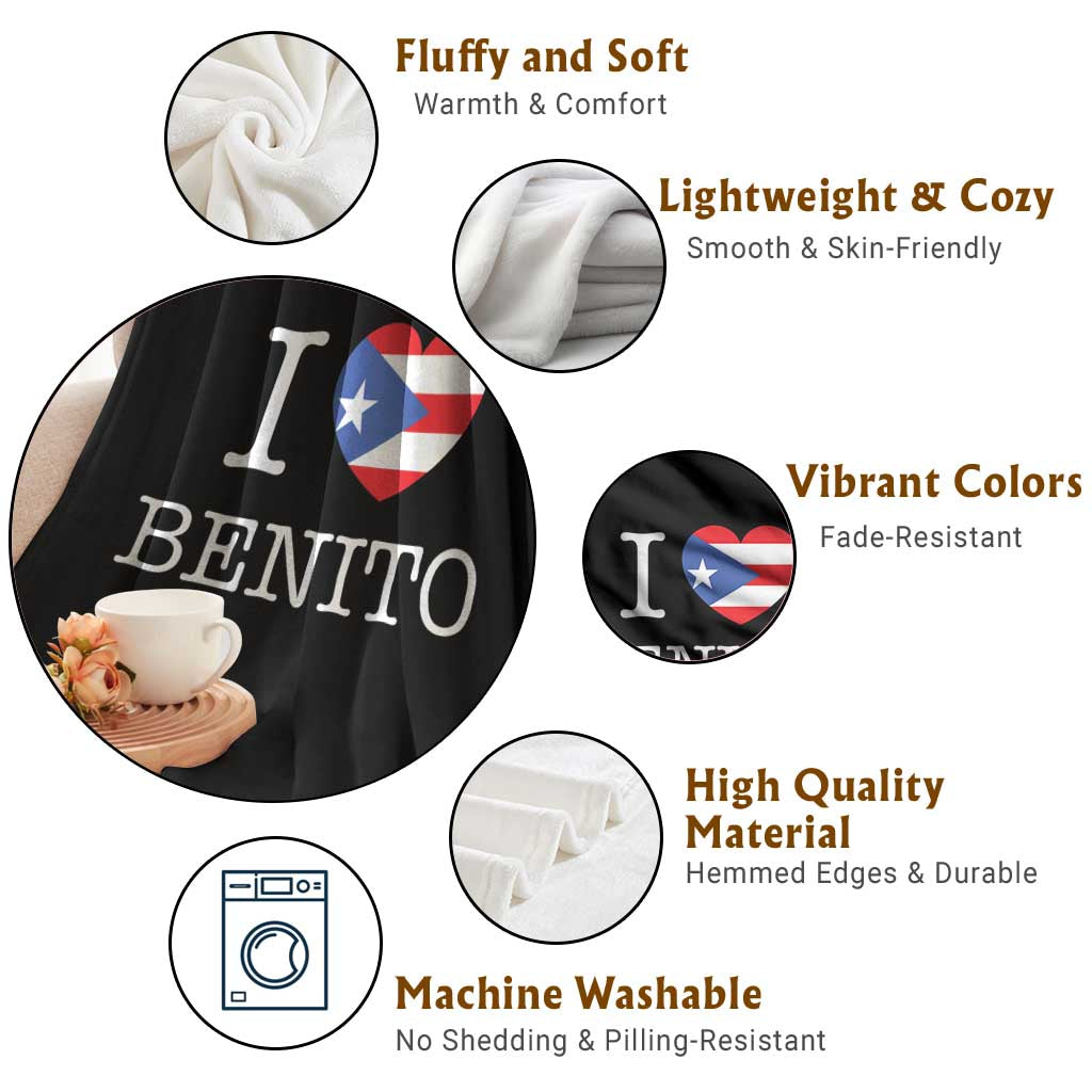 I Love Benito Puerto Rico Flag Heart Throw Blanket Boricua Music Fan Game Day Everyday TS02 Print Your Wear