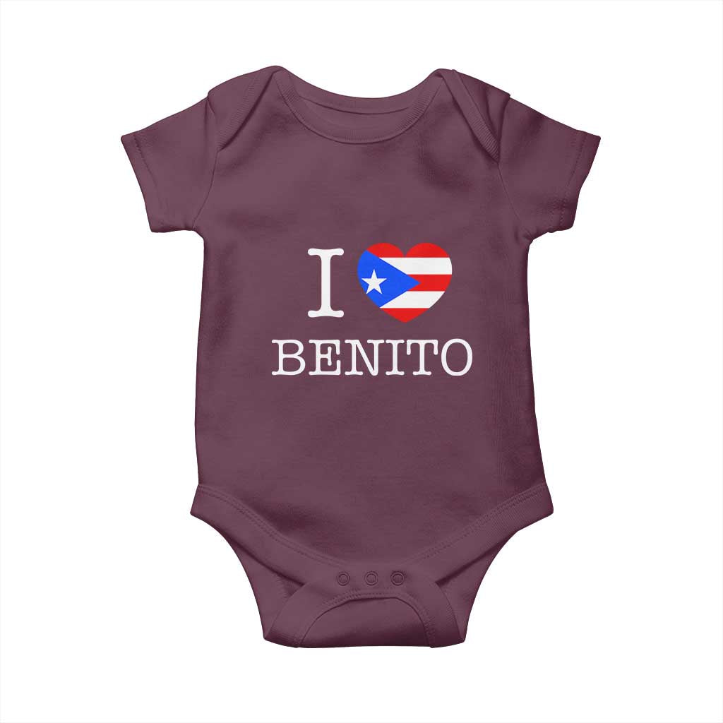 I Love Benito Puerto Rico Flag Heart Baby Onesie Boricua Music Fan Game Day Everyday TS02 Maroon Print Your Wear