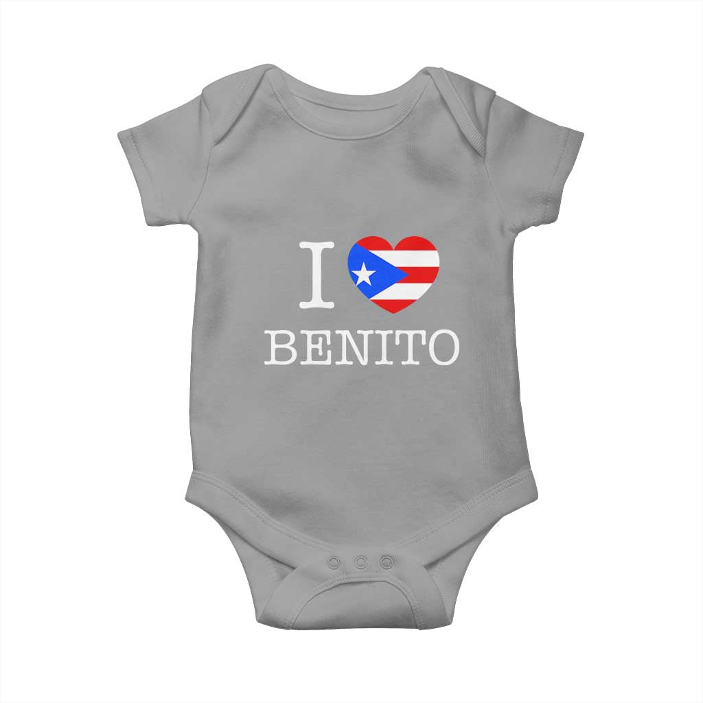 I Love Benito Puerto Rico Flag Heart Baby Onesie Boricua Music Fan Game Day Everyday TS02 Sport Gray Print Your Wear