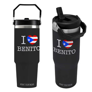I Love Benito Puerto Rico Flag Heart Flip Straw Tumbler Boricua Music Fan Game Day Everyday TS02 One Size: 30 oz Black Print Your Wear