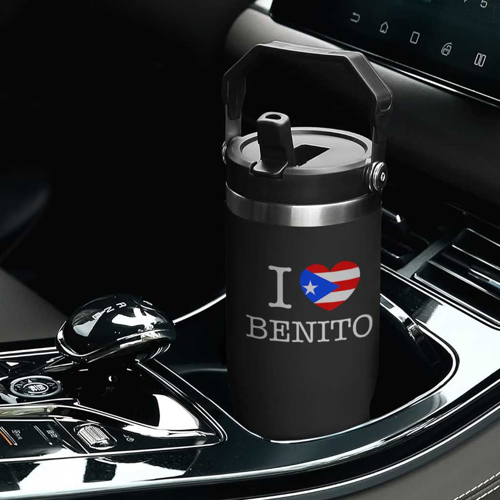 I Love Benito Puerto Rico Flag Heart Flip Straw Tumbler Boricua Music Fan Game Day Everyday TS02 Print Your Wear