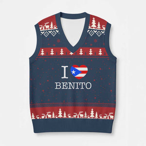 I Love Benito Puerto Rico Flag Heart V-Neck Knit Sweater Vest Boricua Music Fan Game Day Everyday TS02 Navy Red Print Your Wear