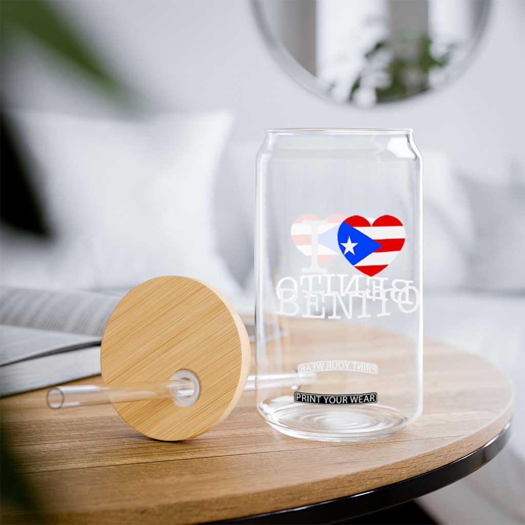 I Love Benito Puerto Rico Flag Heart Glass Can Boricua Music Fan Game Day Everyday TS02 Print Your Wear