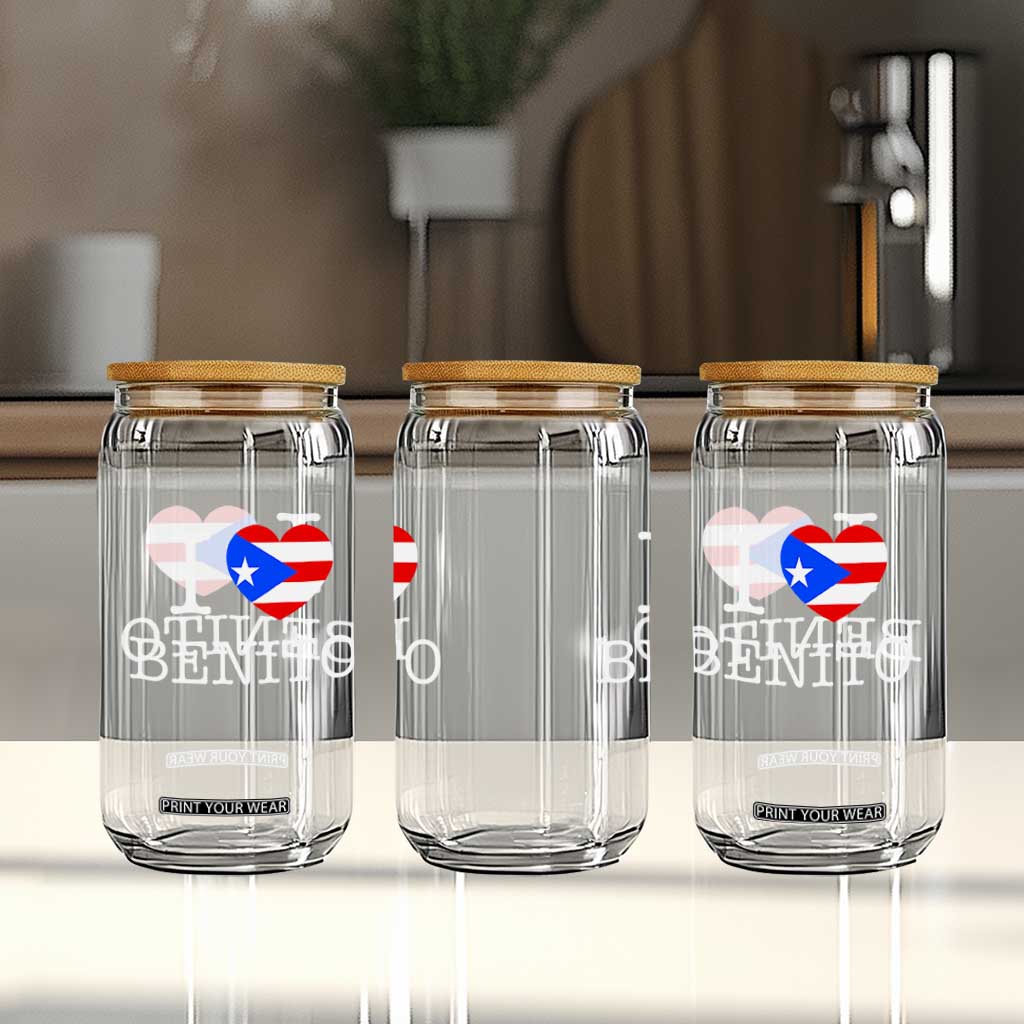 I Love Benito Puerto Rico Flag Heart Glass Can Boricua Music Fan Game Day Everyday TS02 Print Your Wear