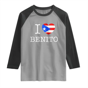 I Love Benito Puerto Rico Flag Heart Raglan Shirt Boricua Music Fan Game Day Everyday TS02 Sport Gray Black Print Your Wear