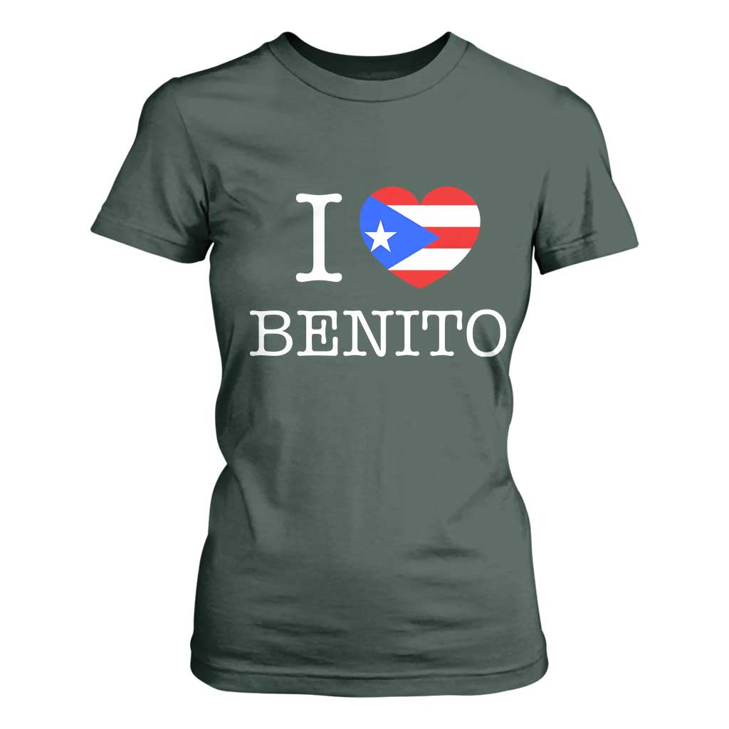 I Love Benito Puerto Rico Flag Heart T Shirt For Women Boricua Music Fan Game Day Everyday TS02 Dark Forest Green Print Your Wear
