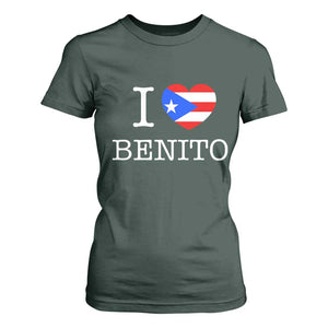 I Love Benito Puerto Rico Flag Heart T Shirt For Women Boricua Music Fan Game Day Everyday TS02 Dark Forest Green Print Your Wear