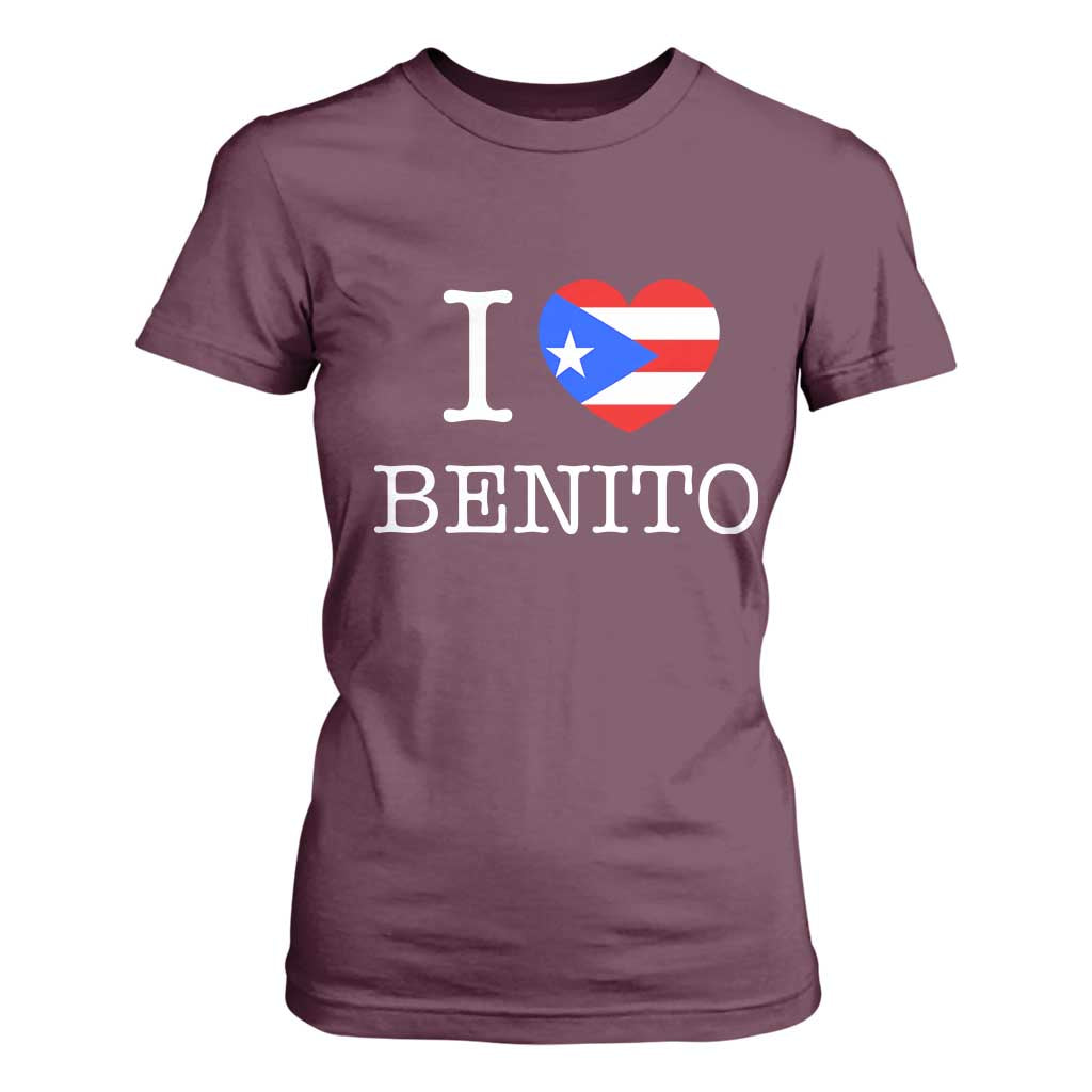 I Love Benito Puerto Rico Flag Heart T Shirt For Women Boricua Music Fan Game Day Everyday TS02 Maroon Print Your Wear