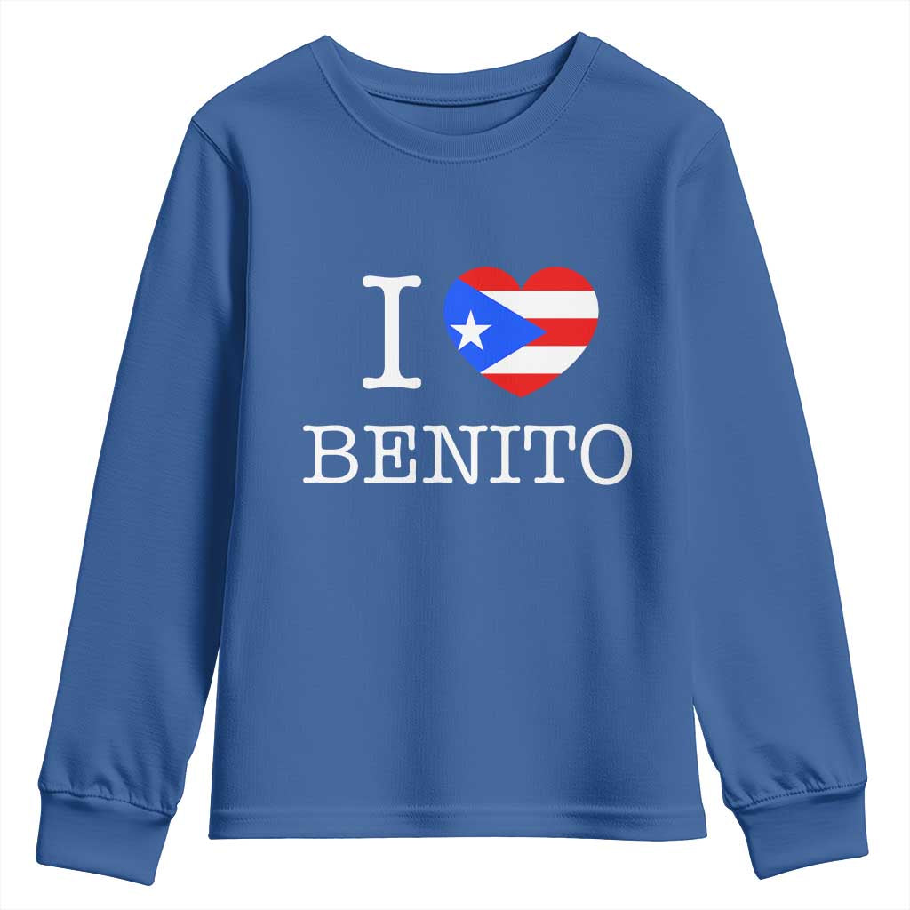 I Love Benito Puerto Rico Flag Heart Youth Sweatshirt Boricua Music Fan Game Day Everyday TS02 Royal Blue Print Your Wear