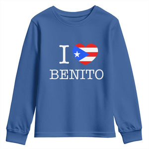 I Love Benito Puerto Rico Flag Heart Youth Sweatshirt Boricua Music Fan Game Day Everyday TS02 Royal Blue Print Your Wear