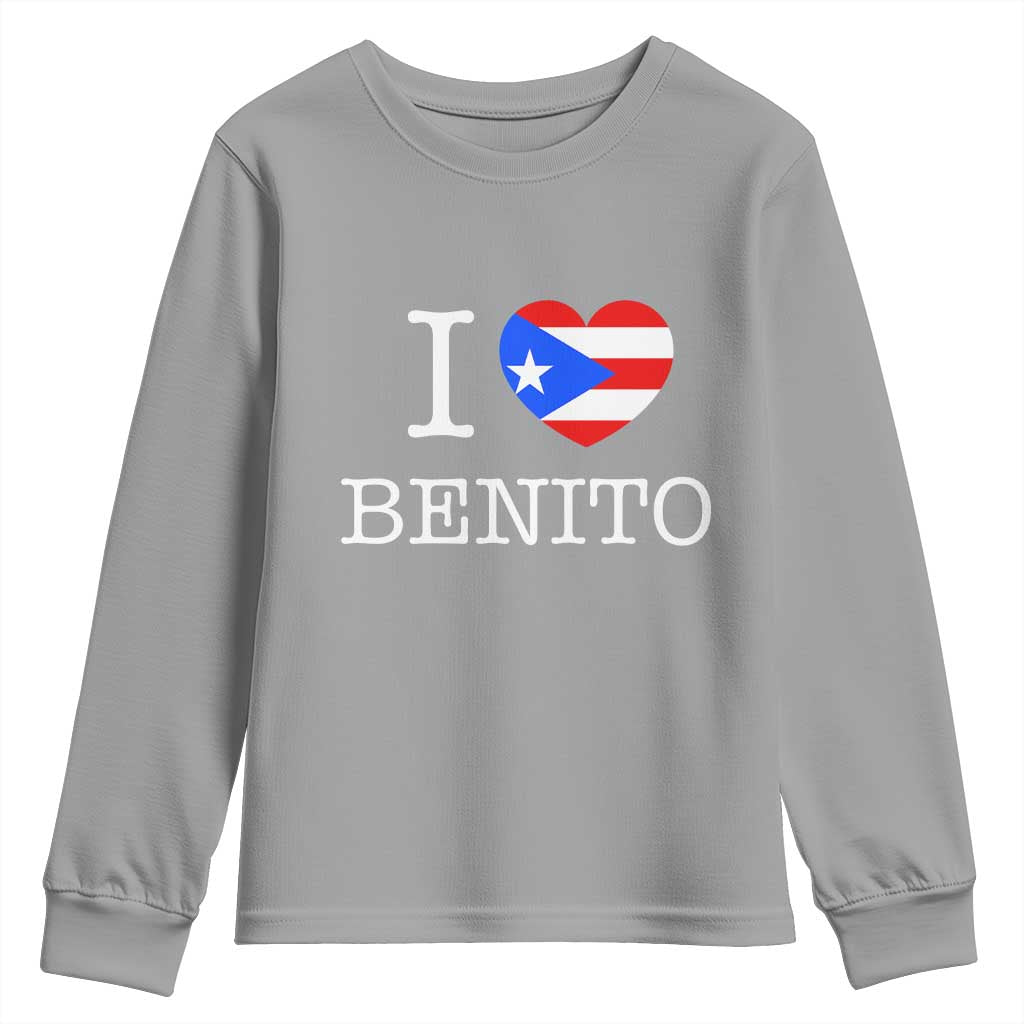 I Love Benito Puerto Rico Flag Heart Youth Sweatshirt Boricua Music Fan Game Day Everyday TS02 Sport Gray Print Your Wear