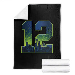 Seattle Skyline Number 12 Graphic Throw Blanket Pacific Northwest Emerald City Sports Fan Pride