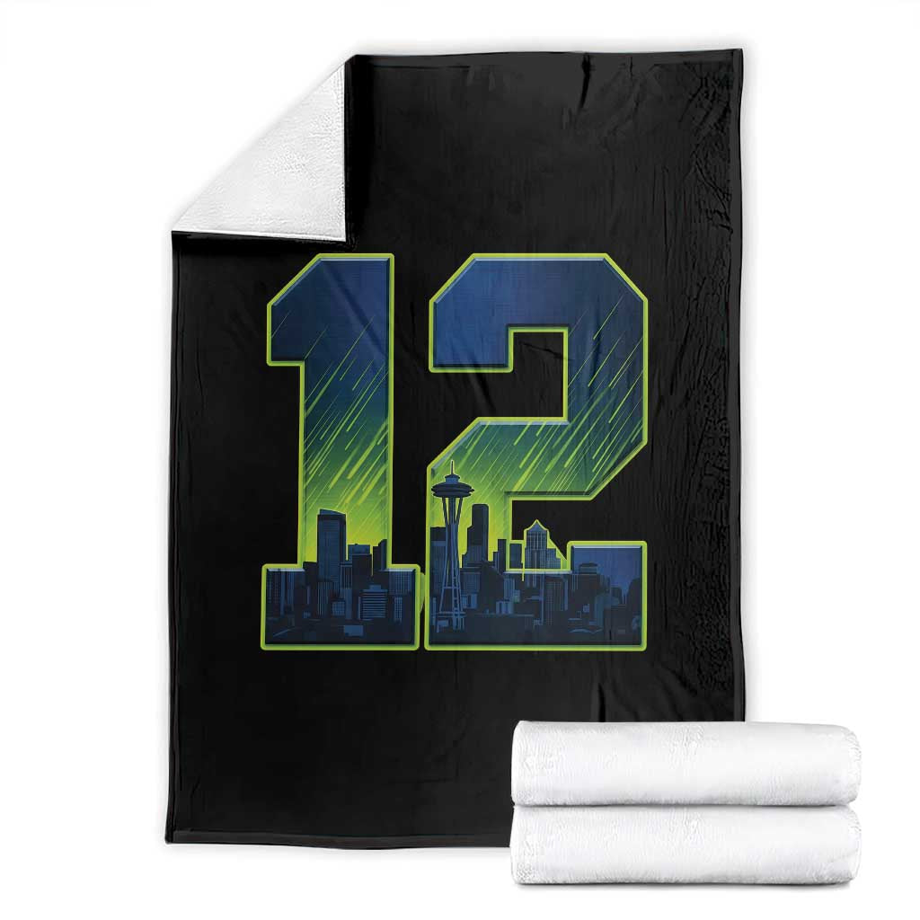 Seattle Skyline Number 12 Graphic Throw Blanket Pacific Northwest Emerald City Sports Fan Pride TS02 Black Print Your Wear