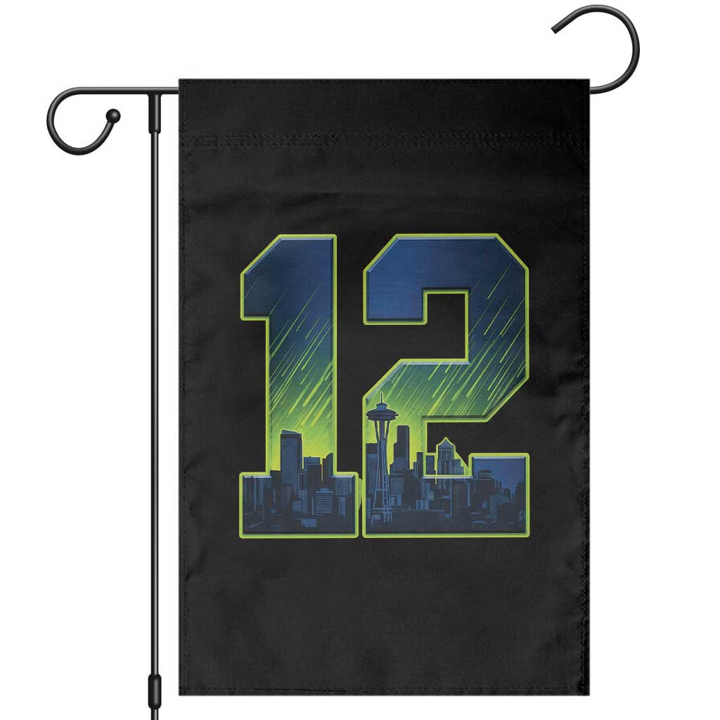 Seattle Skyline Number 12 Graphic Garden Flag Pacific Northwest Emerald City Sports Fan Pride TS02 Black Print Your Wear