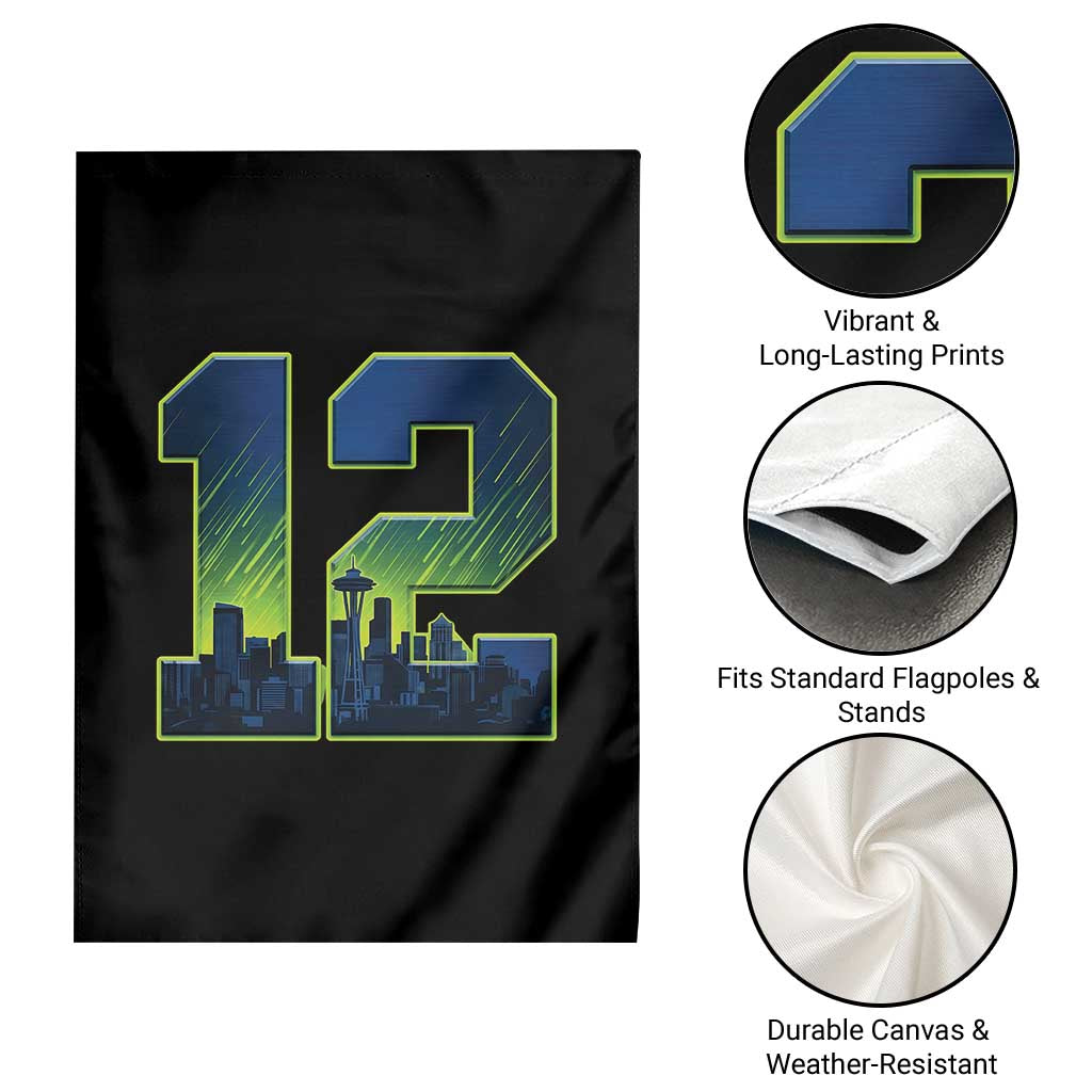 Seattle Skyline Number 12 Graphic Garden Flag Pacific Northwest Emerald City Sports Fan Pride