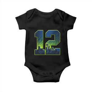 Seattle Skyline Number 12 Graphic Baby Onesie Pacific Northwest Emerald City Sports Fan Pride