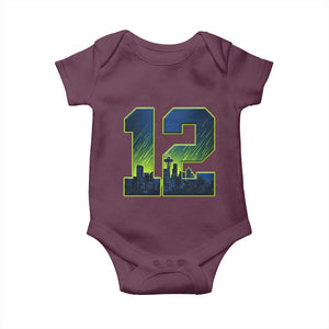 Seattle Skyline Number 12 Graphic Baby Onesie Pacific Northwest Emerald City Sports Fan Pride