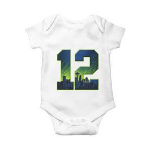 Seattle Skyline Number 12 Graphic Baby Onesie Pacific Northwest Emerald City Sports Fan Pride
