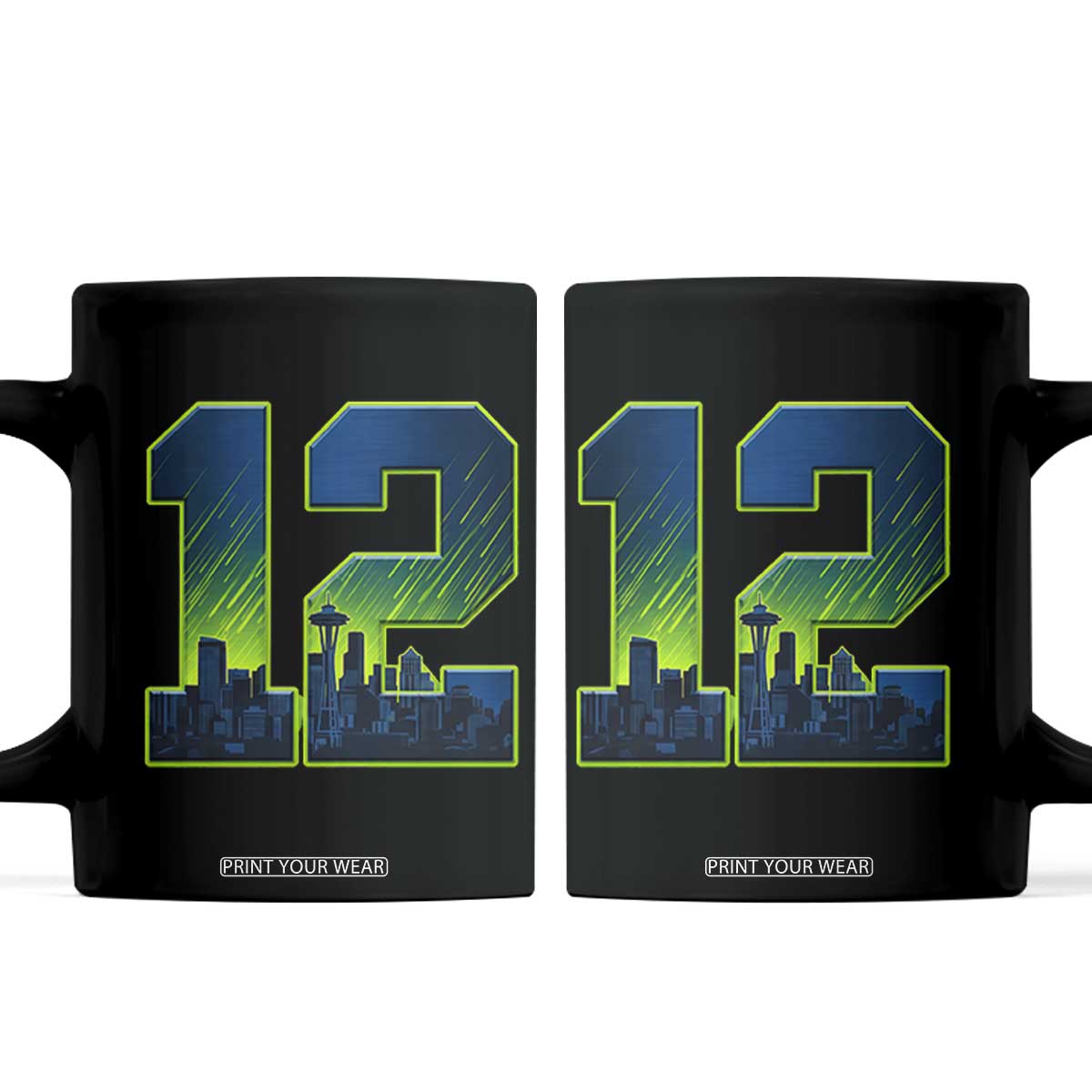 Seattle Skyline Number 12 Graphic Coffee Mug Pacific Northwest Emerald City Sports Fan Pride TS02 Black Print Your Wear