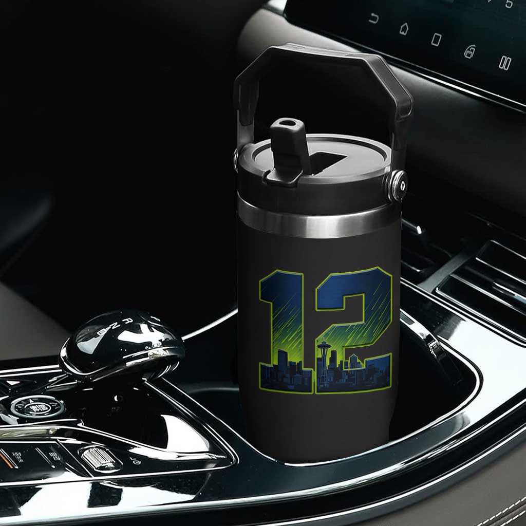 Seattle Skyline Number 12 Graphic Flip Straw Tumbler Pacific Northwest Emerald City Sports Fan Pride