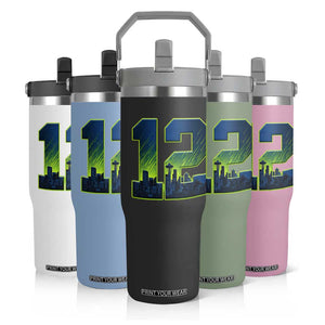 Seattle Skyline Number 12 Graphic Flip Straw Tumbler Pacific Northwest Emerald City Sports Fan Pride
